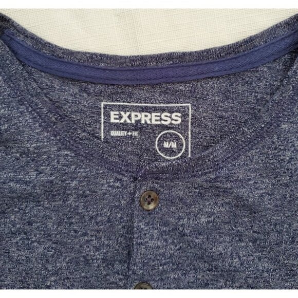 Express Blue Henley Long-Sleeve T-Shirt Striped Buttons Size M Layer - Picture 3 of 6
